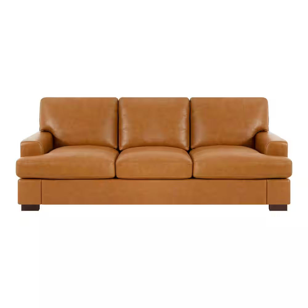 85.83 In. Wide Square Arm Genuine Leather Mid-Century Modern Rectangle Sofa In. Sofa