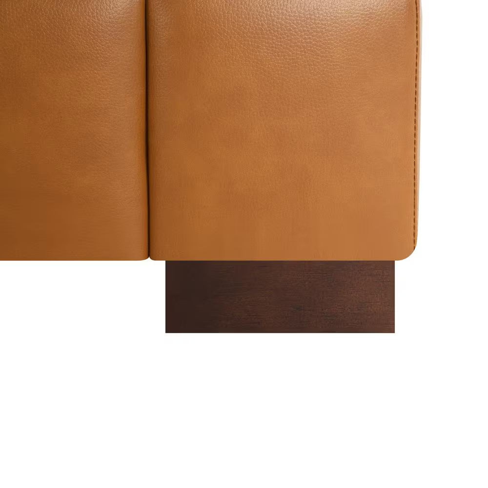85.83 In. Wide Square Arm Genuine Leather Mid-Century Modern Rectangle Sofa In. Sofa
