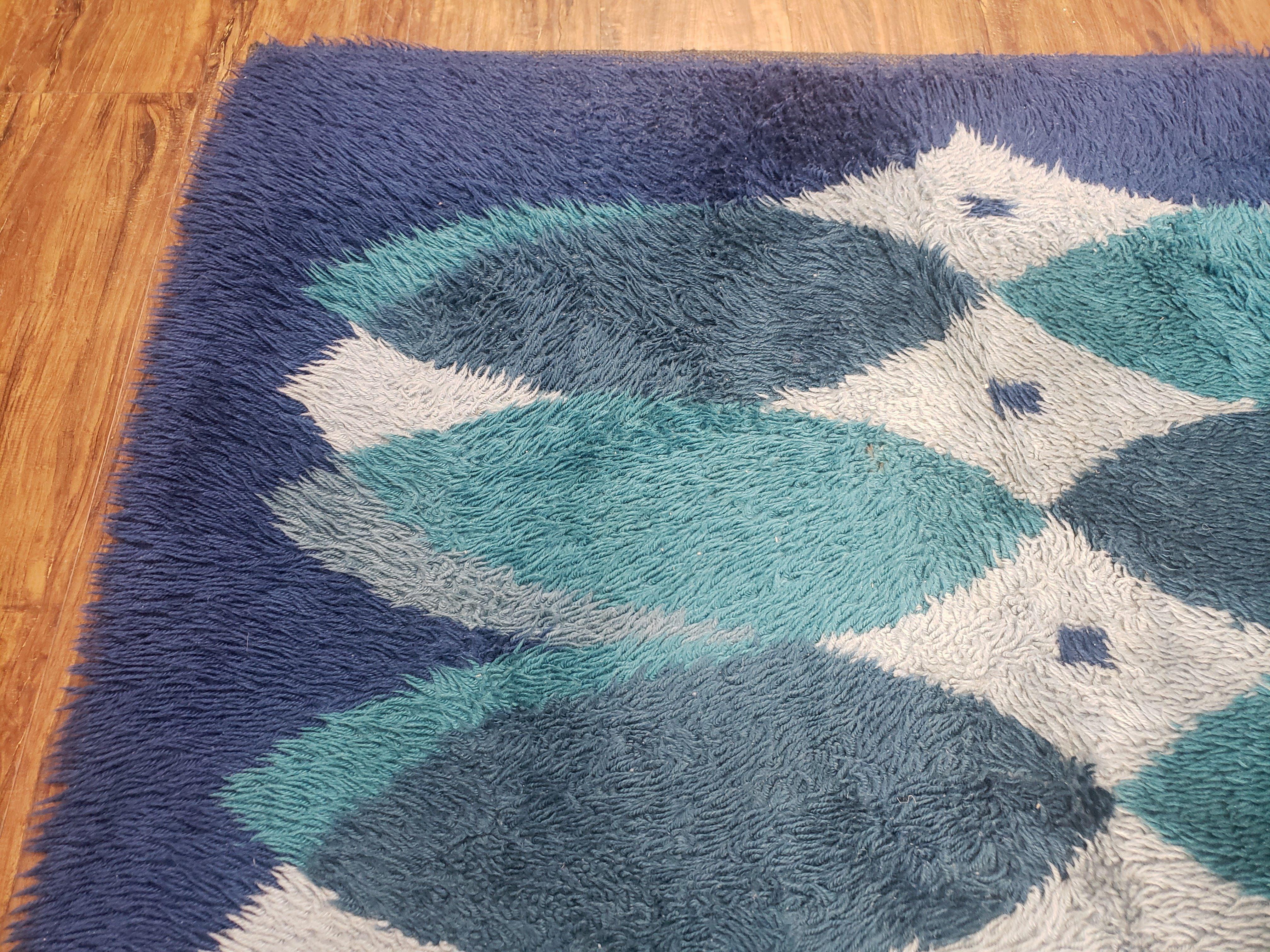 Blue Rya Rug Mid-Century Modern