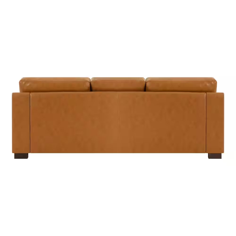 85.83 In. Wide Square Arm Genuine Leather Mid-Century Modern Rectangle Sofa In. Sofa