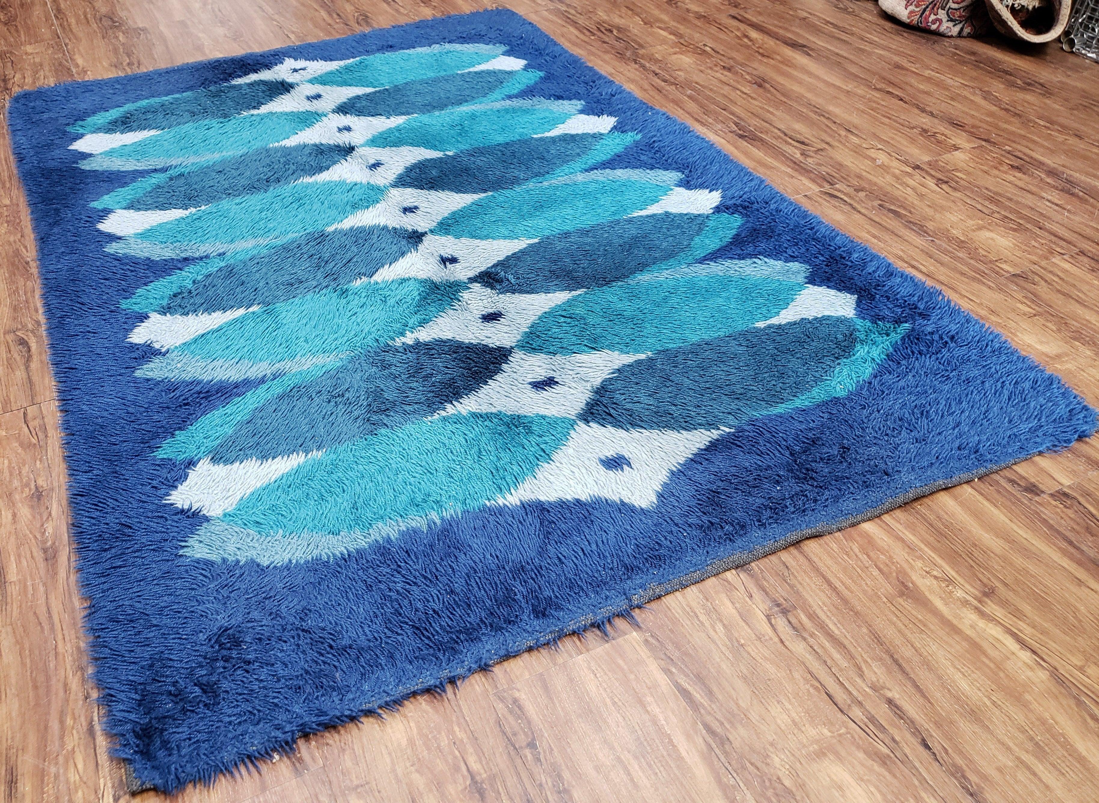 Blue Rya Rug Mid-Century Modern