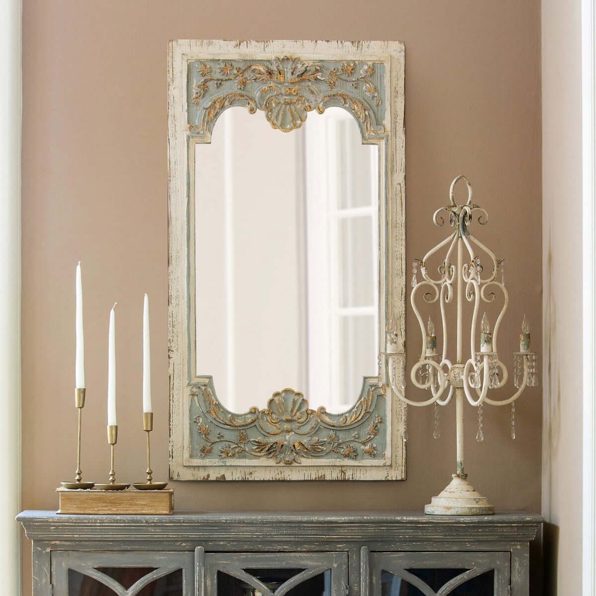 French Country Carved Wood Mirror