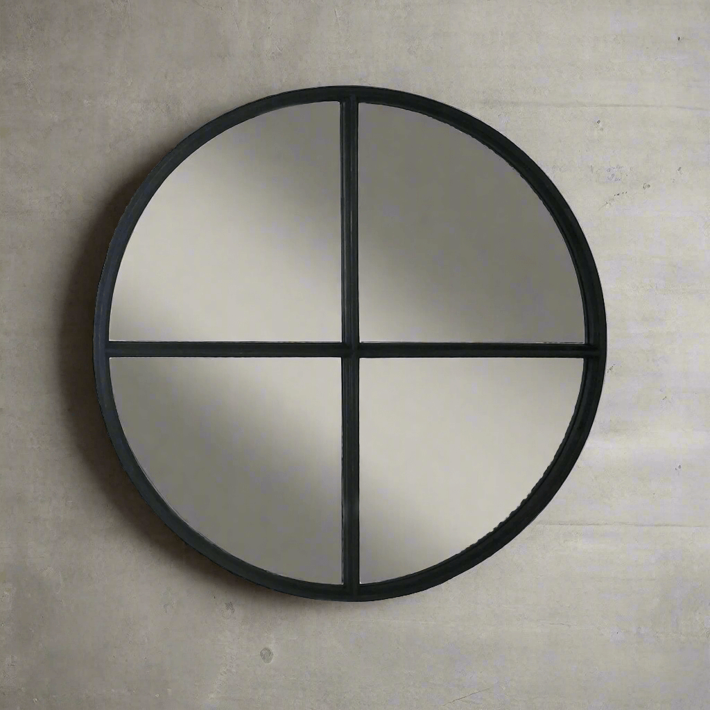 Round Wood Wall Mirror in Black