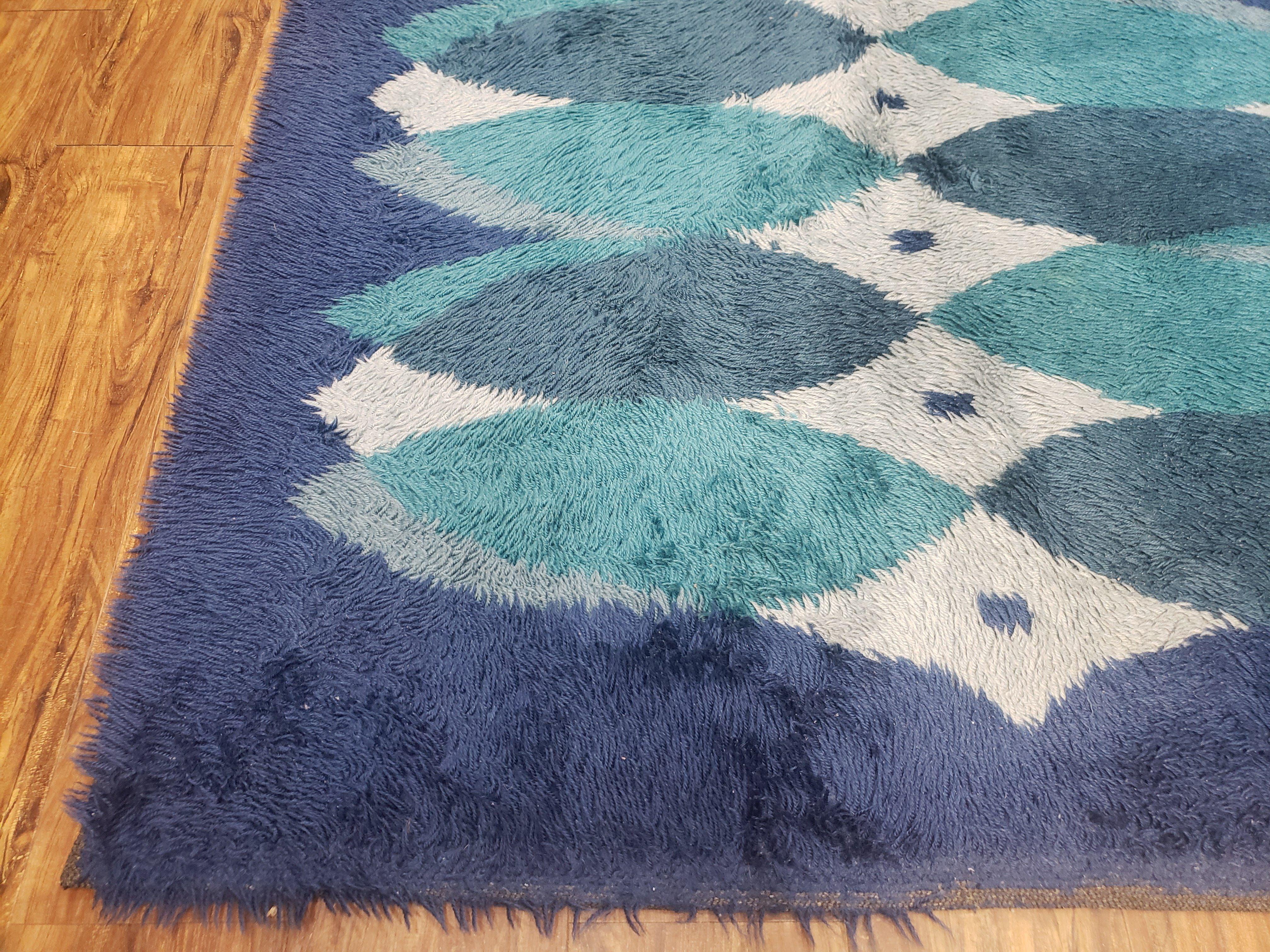Blue Rya Rug Mid-Century Modern