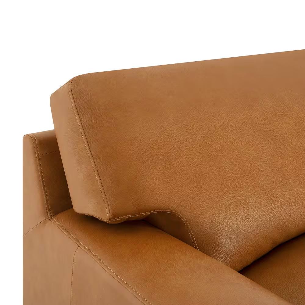 85.83 In. Wide Square Arm Genuine Leather Mid-Century Modern Rectangle Sofa In. Sofa