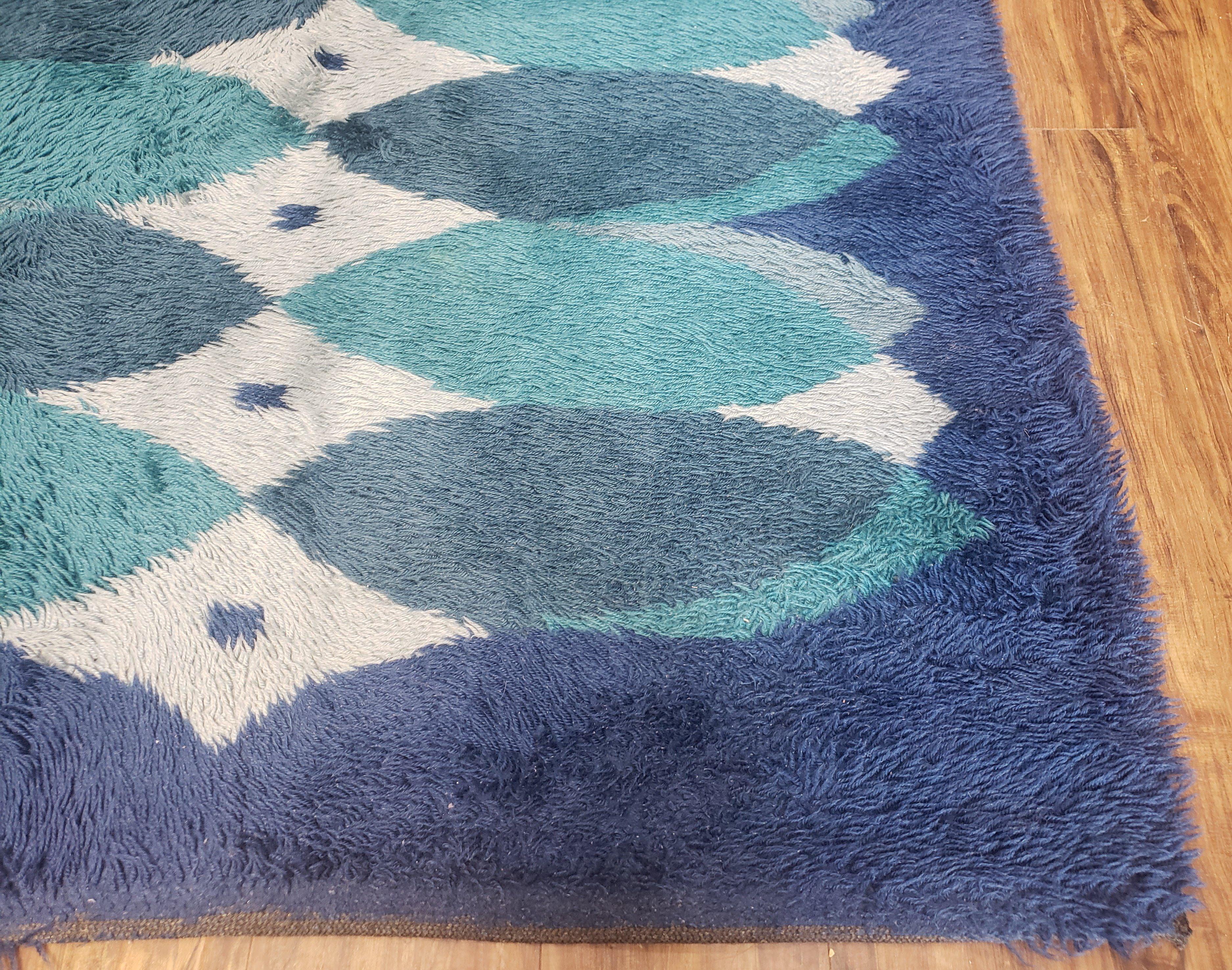 Blue Rya Rug Mid-Century Modern