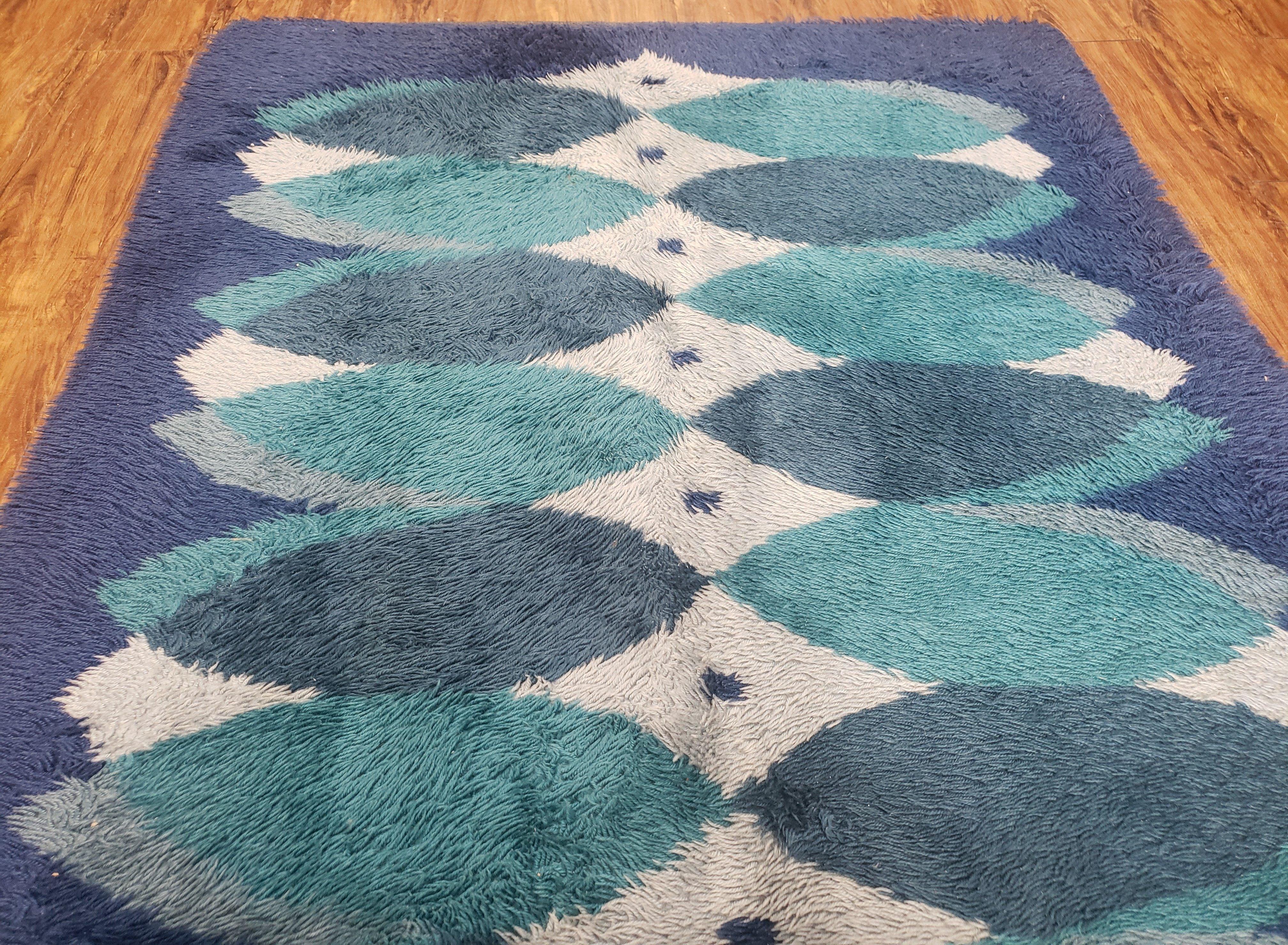 Blue Rya Rug Mid-Century Modern