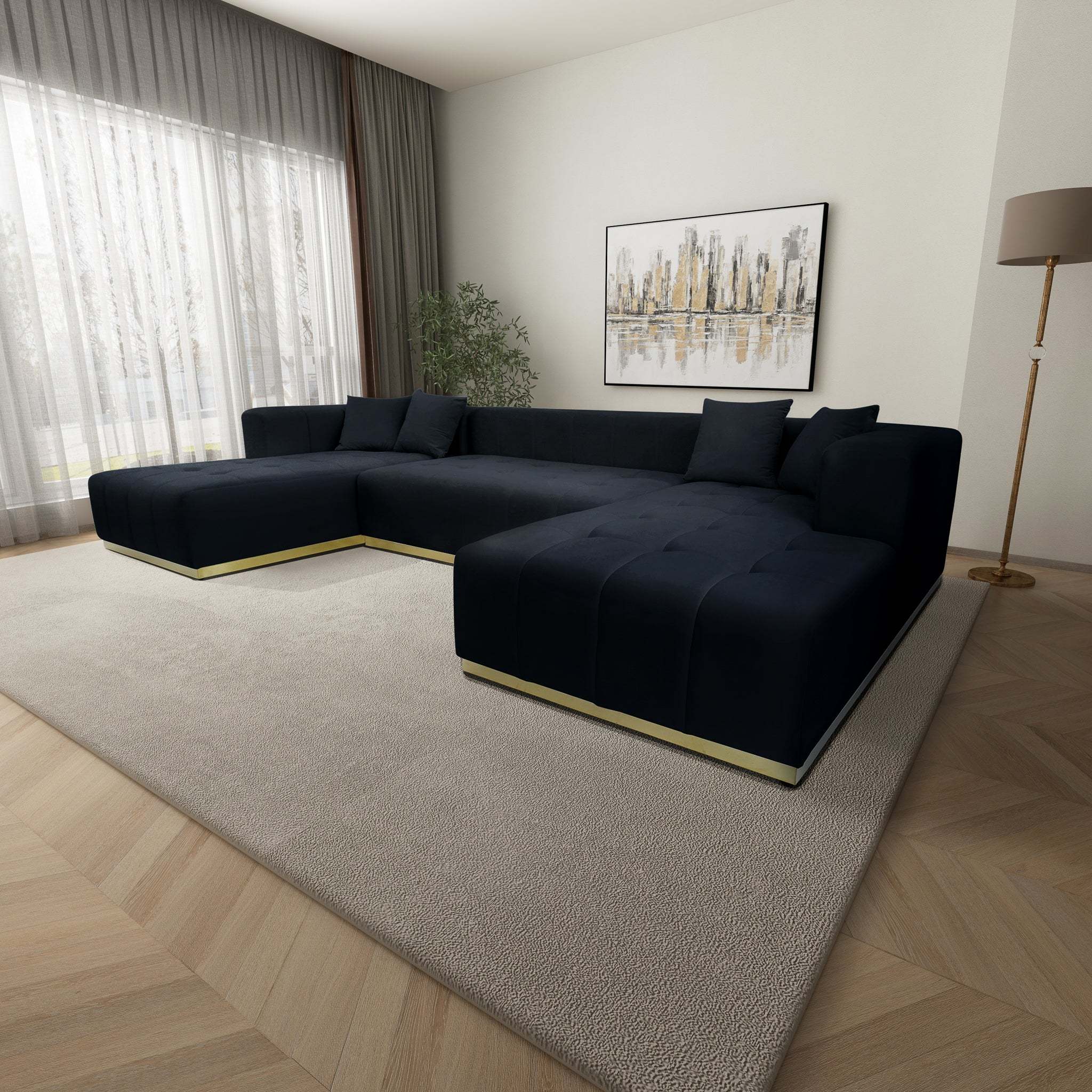 Corner Sofa - Black Velvet