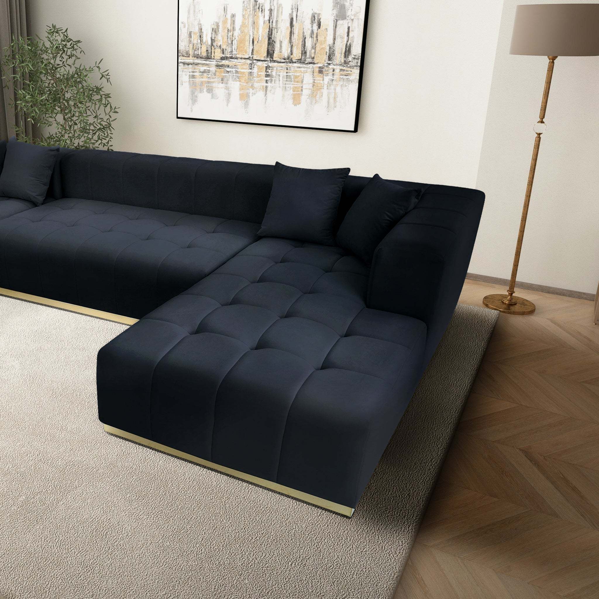 Corner Sofa - Black Velvet