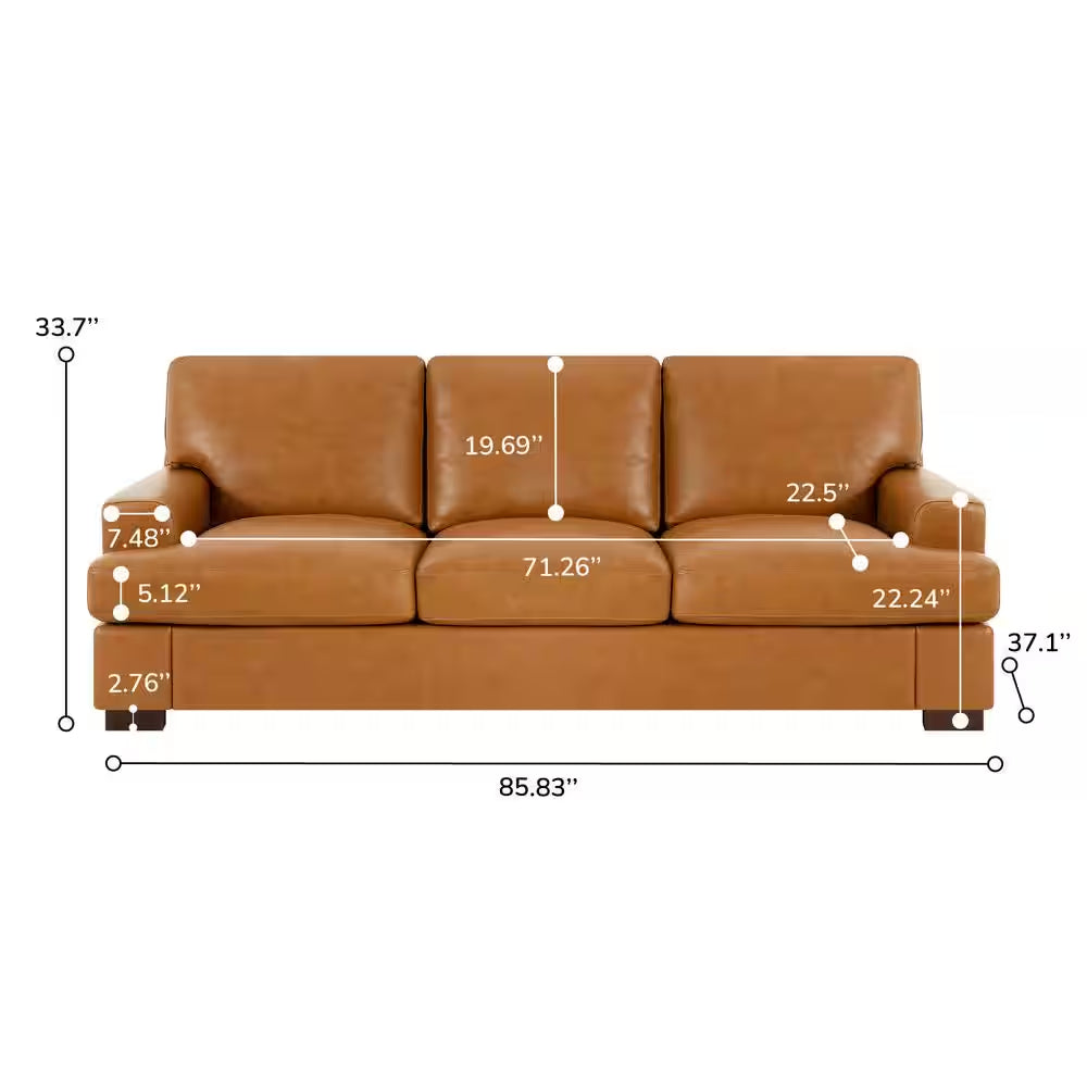 85.83 In. Wide Square Arm Genuine Leather Mid-Century Modern Rectangle Sofa In. Sofa