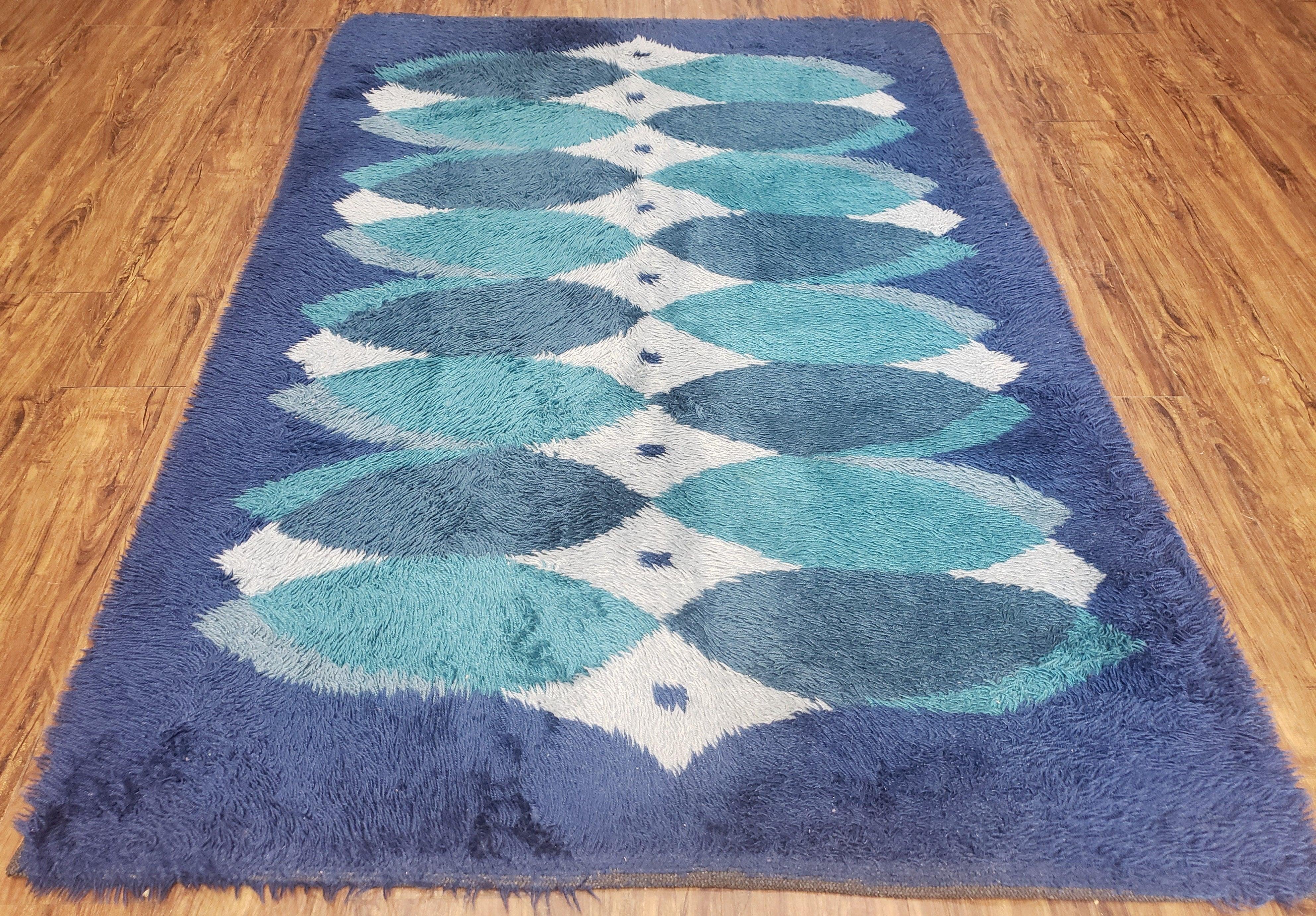Blue Rya Rug Mid-Century Modern