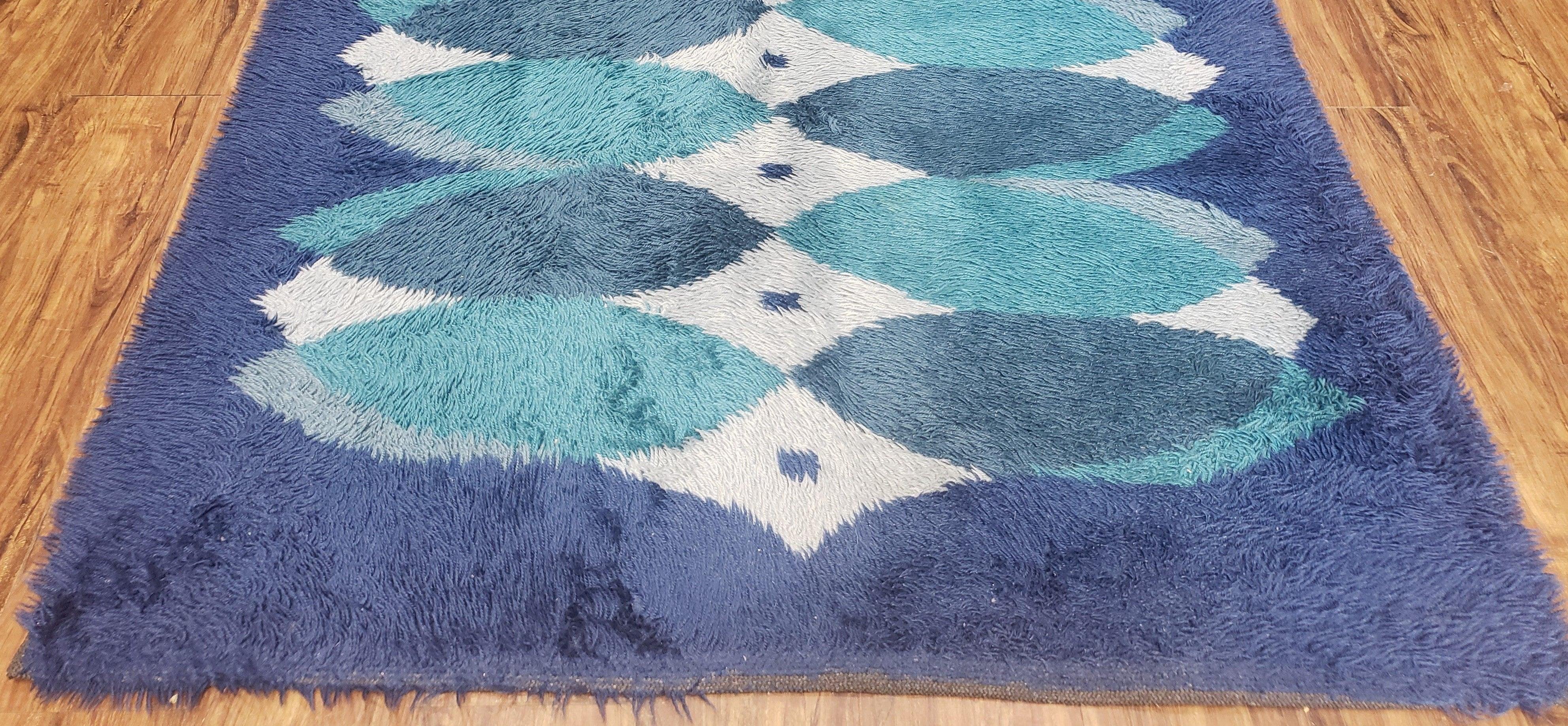 Blue Rya Rug Mid-Century Modern