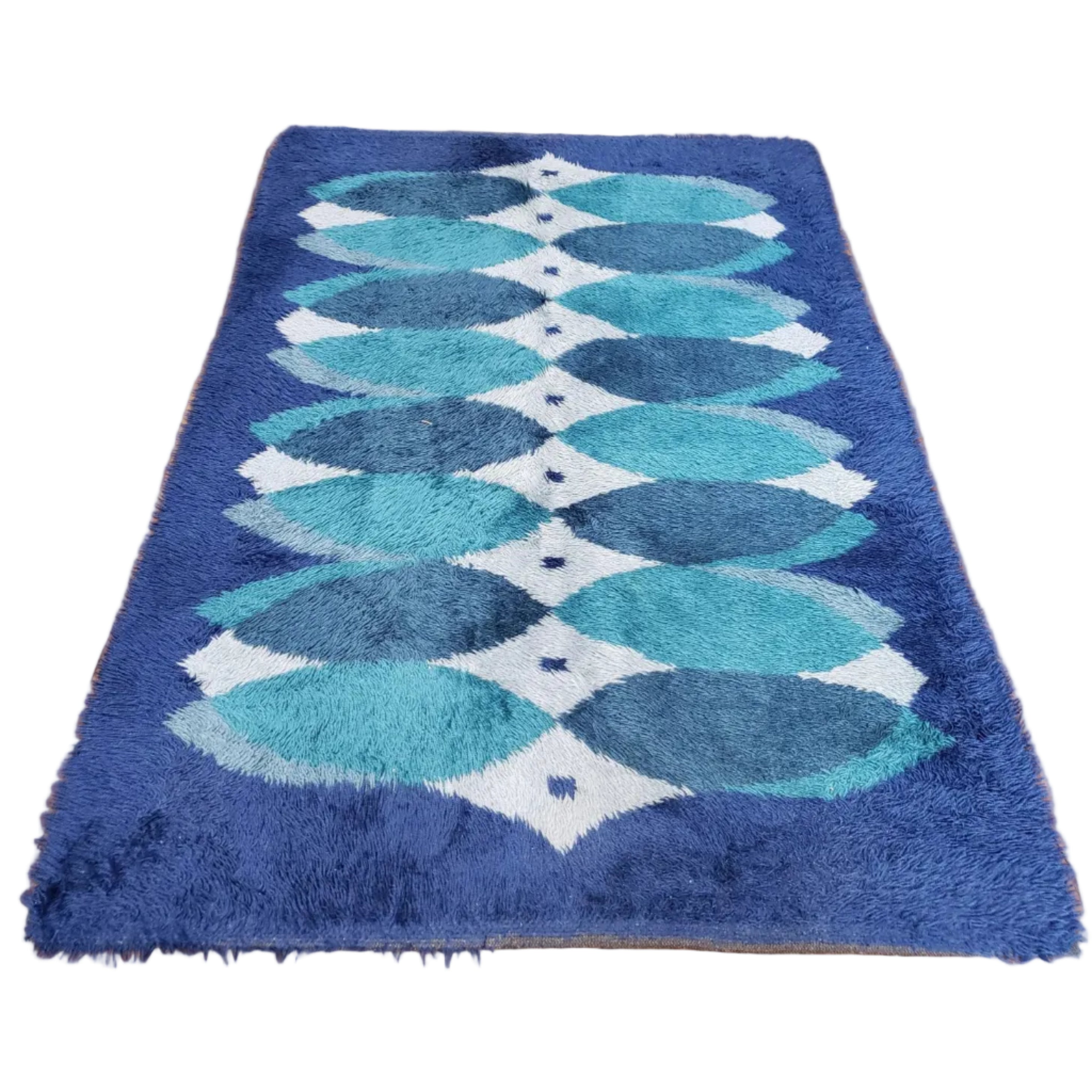 Blue Rya Rug Mid-Century Modern