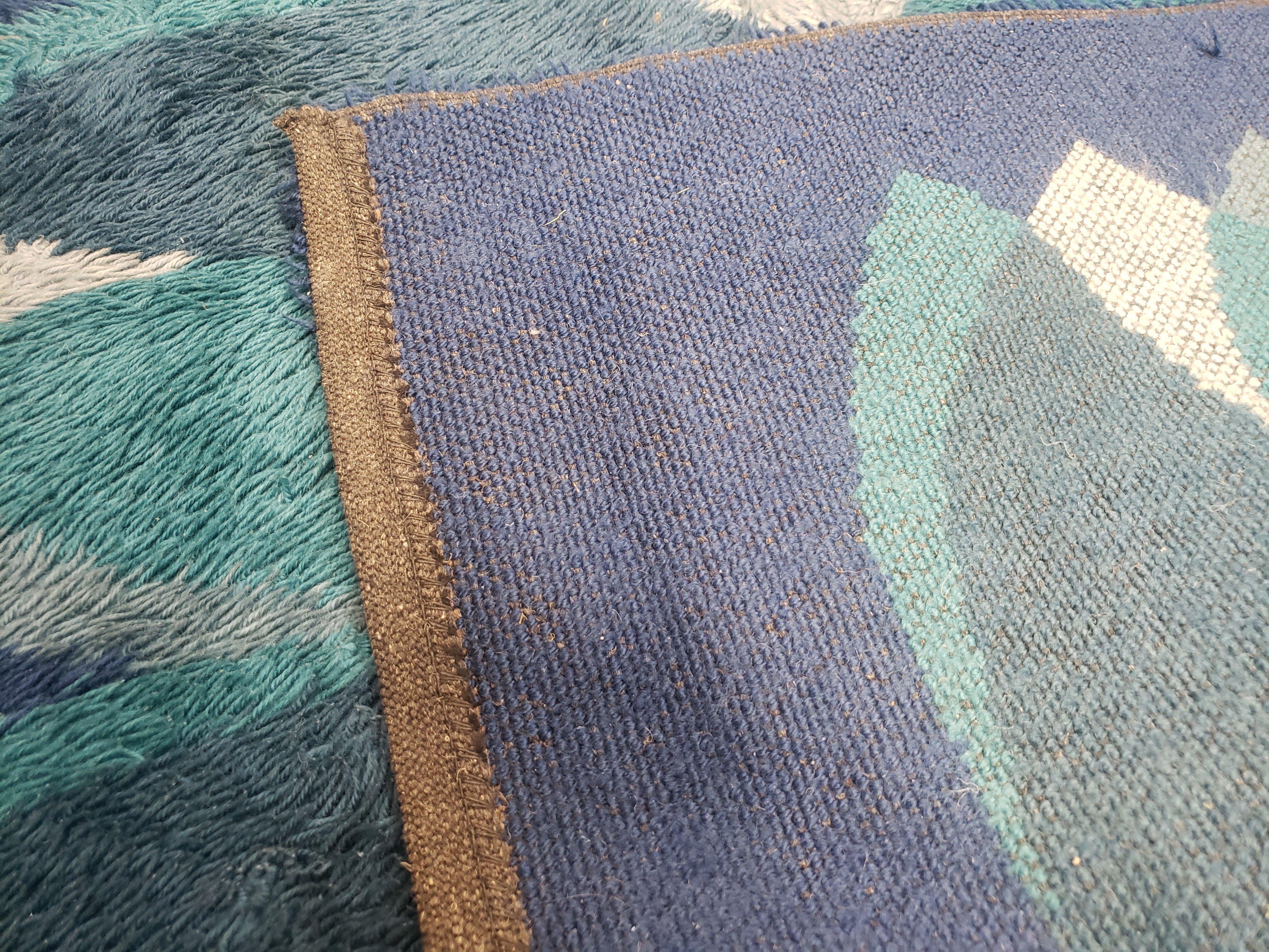 Blue Rya Rug Mid-Century Modern