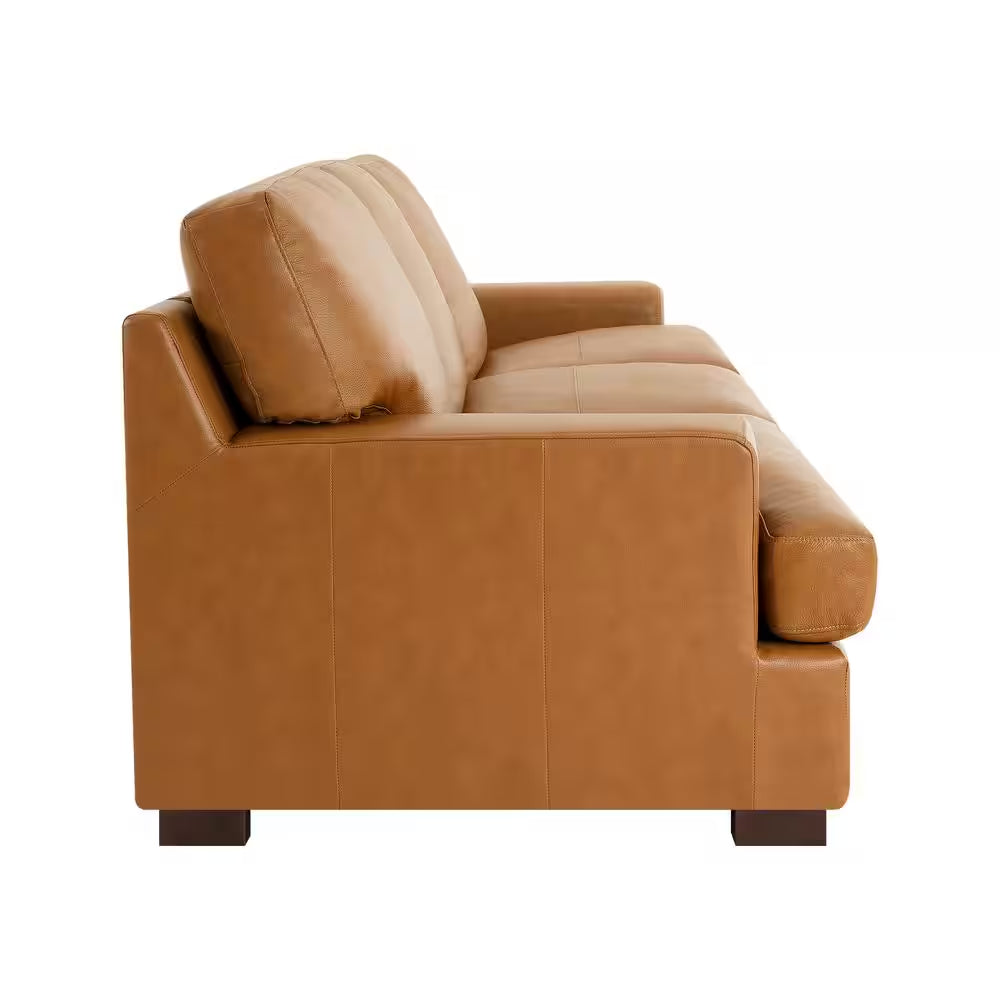 85.83 In. Wide Square Arm Genuine Leather Mid-Century Modern Rectangle Sofa In. Sofa