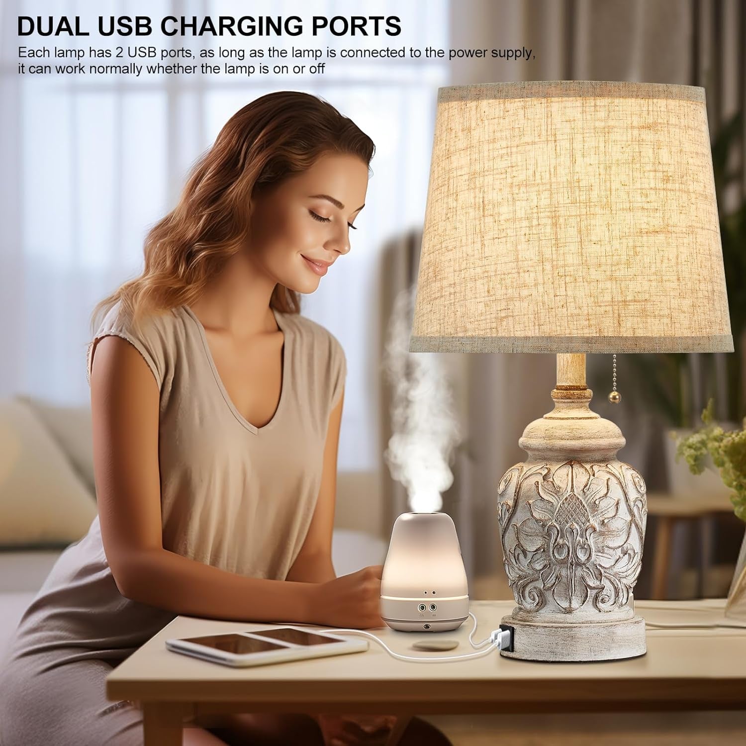 19.5" Vintage Rustic Table Lamp Set of 2 Farmhouse Table Lamps for Living Room B