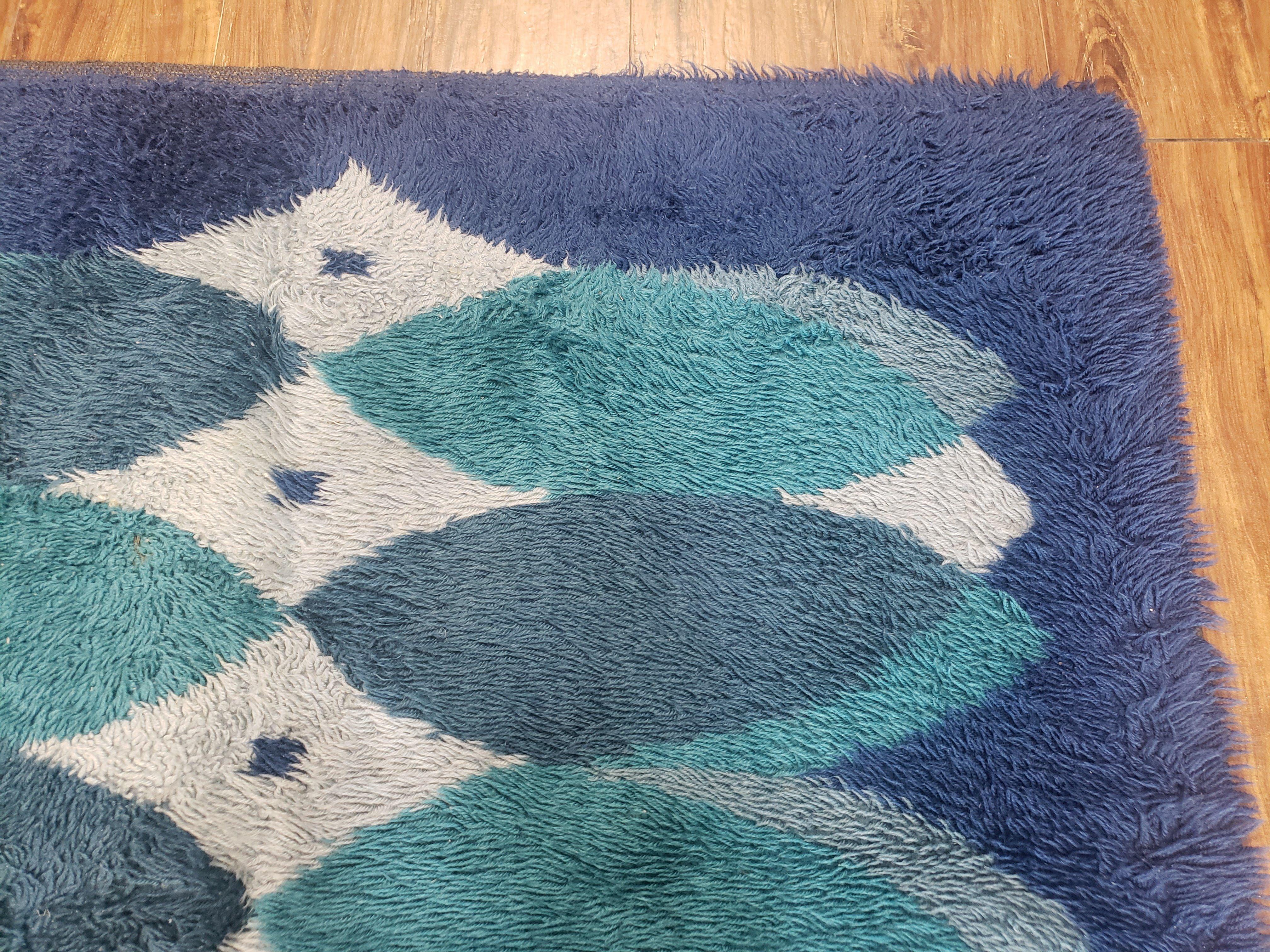 Blue Rya Rug Mid-Century Modern