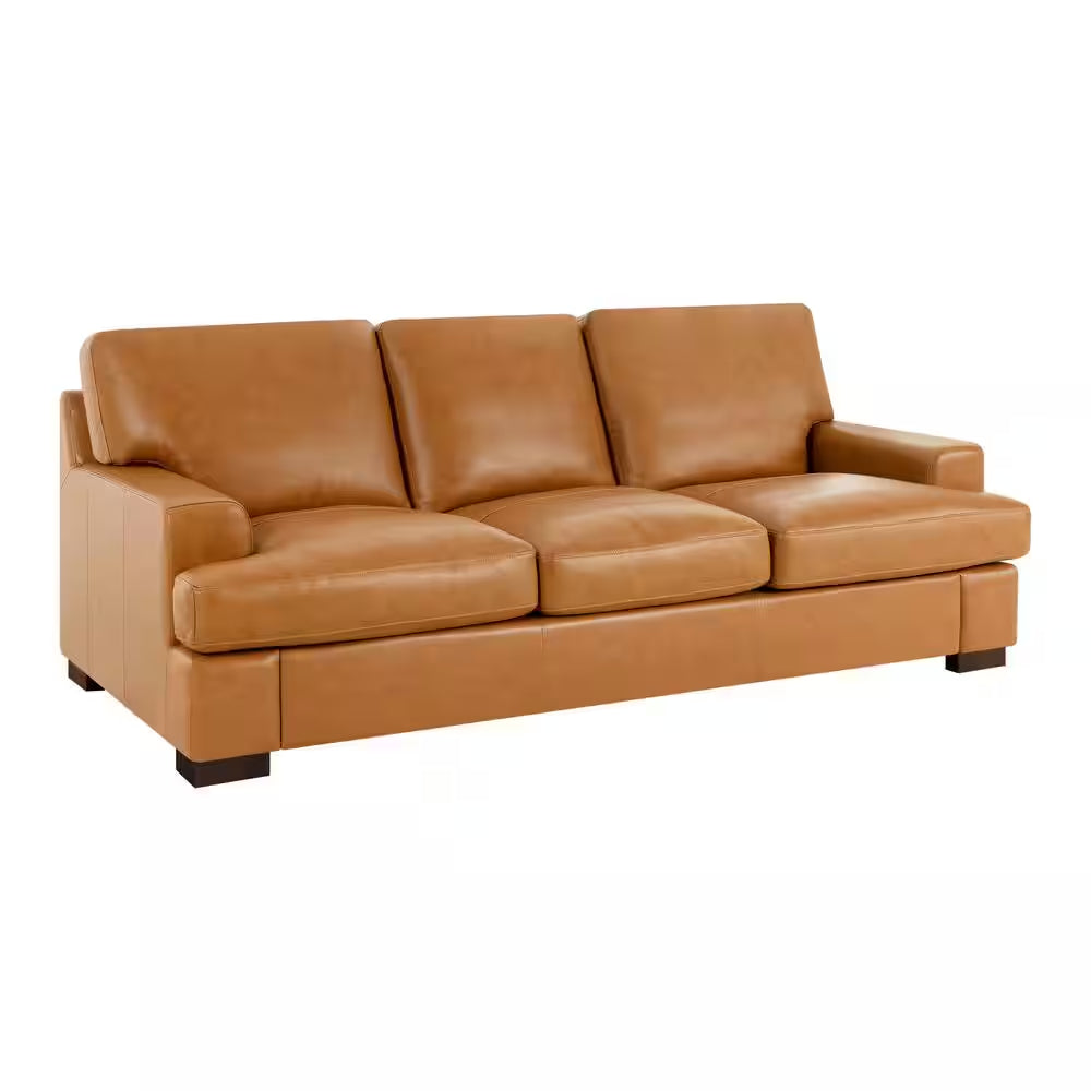 85.83 In. Wide Square Arm Genuine Leather Mid-Century Modern Rectangle Sofa In. Sofa