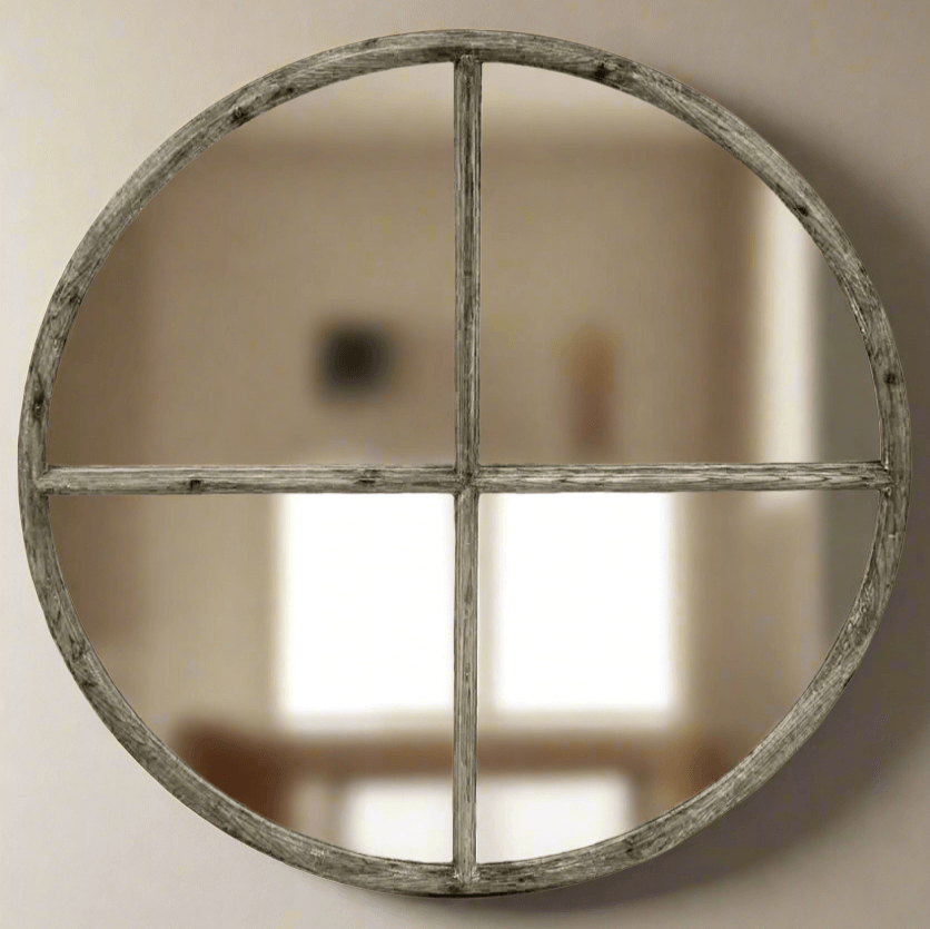 Round Wood Wall Mirror