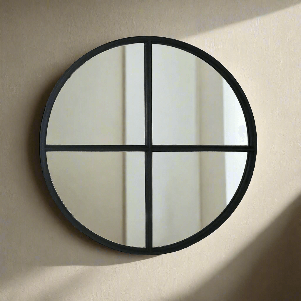 Round Wood Wall Mirror in Black