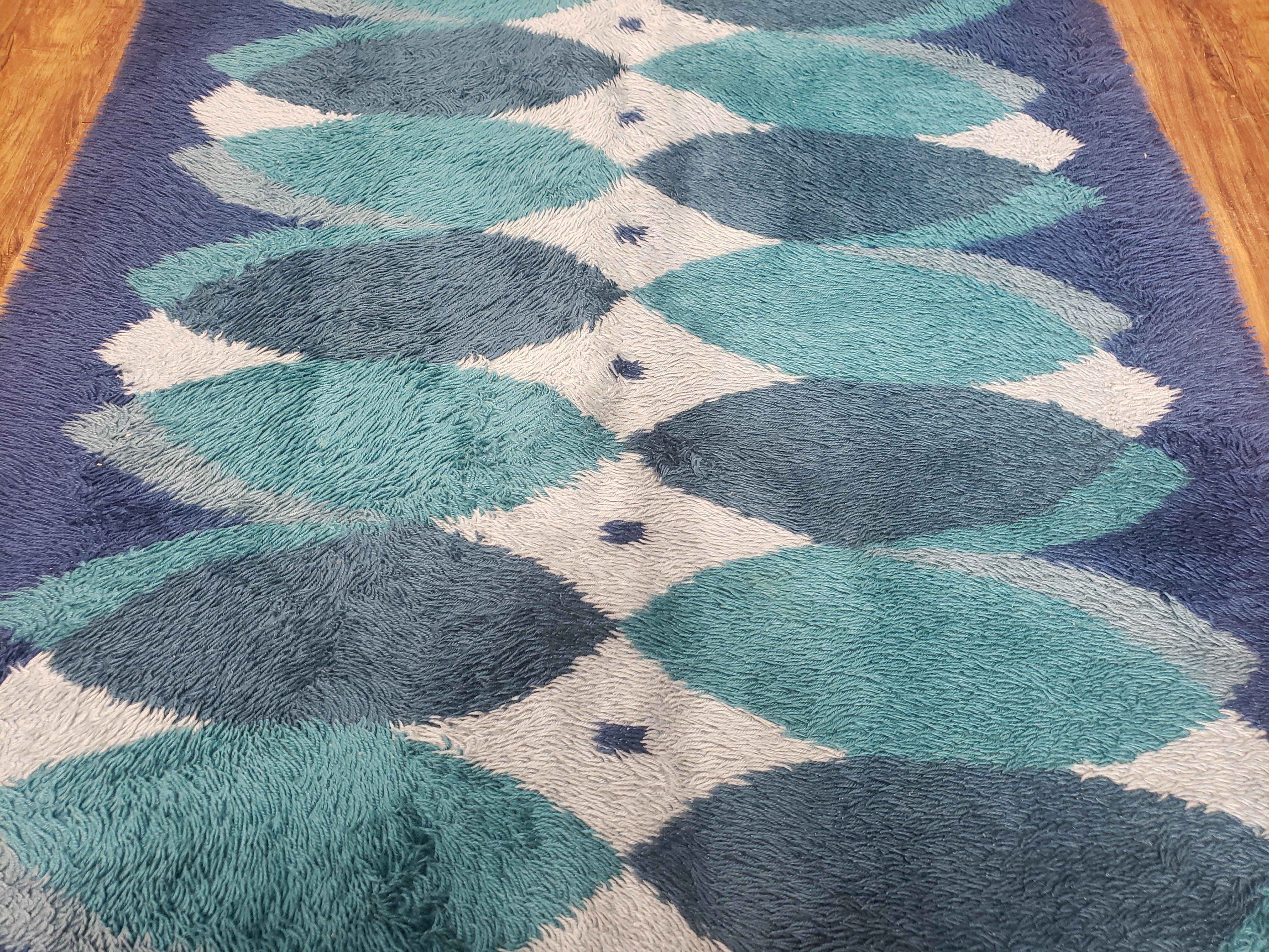 Blue Rya Rug Mid-Century Modern