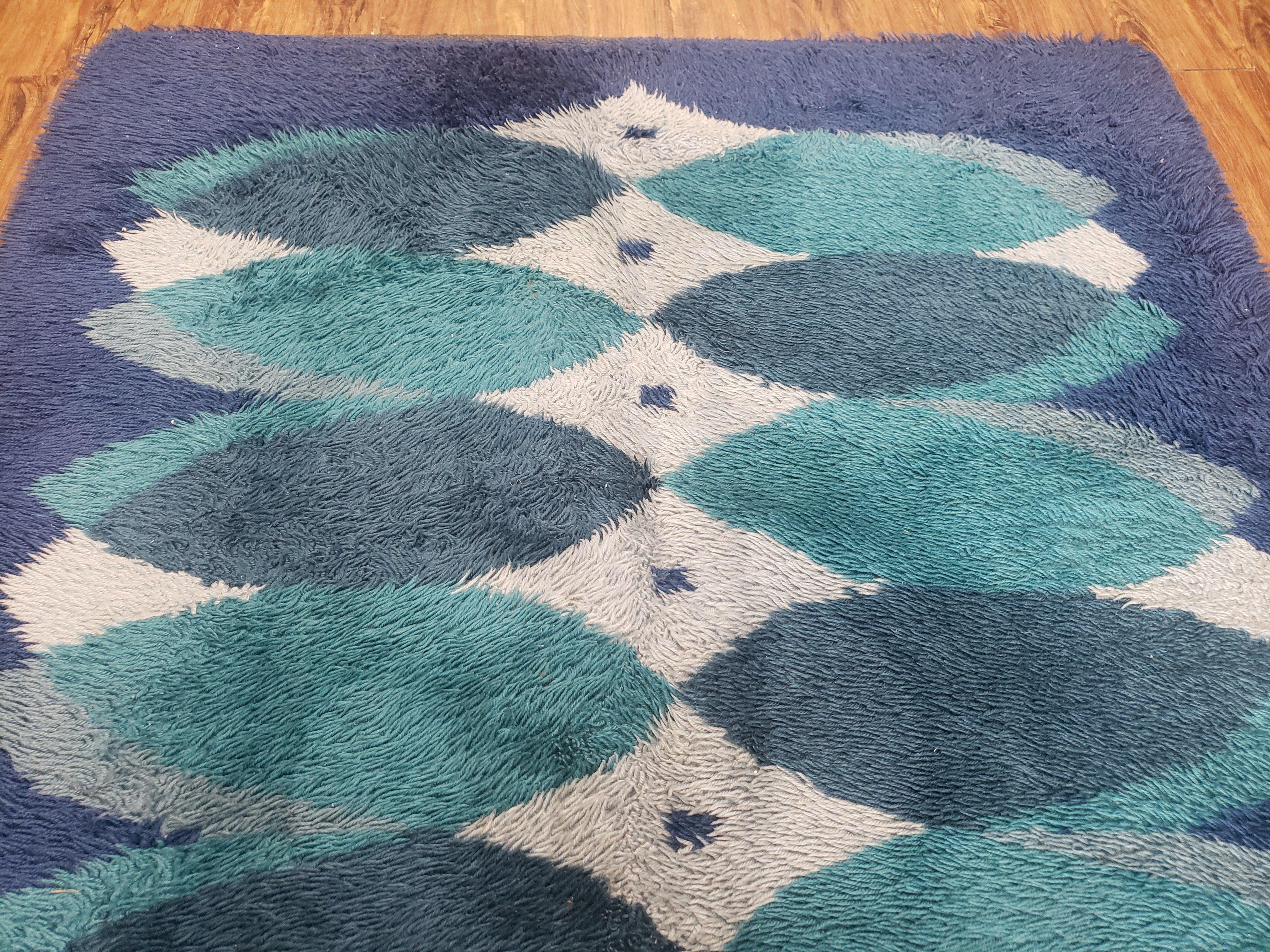 Blue Rya Rug Mid-Century Modern
