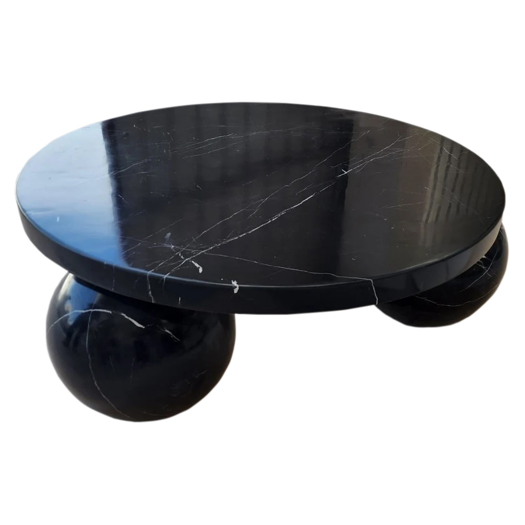 Black Marble Coffee Table with Sphere Legs